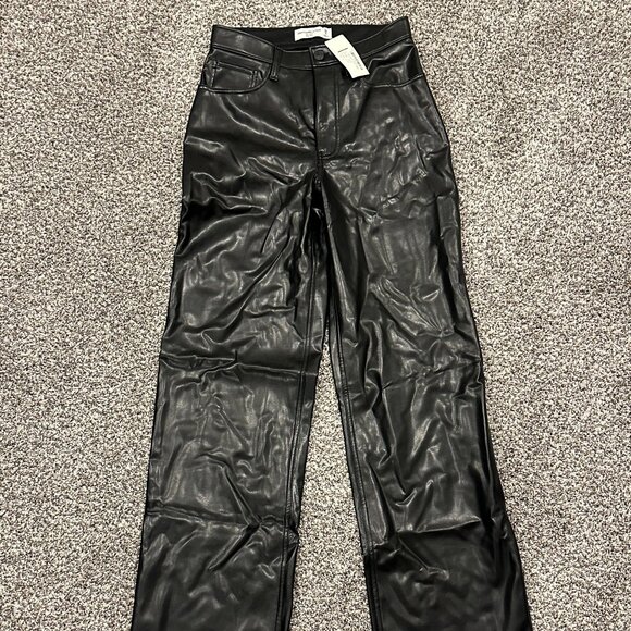 Abercrombie & Fitch Pants - Abercrombie & Fitch High Rise Vegan Leather Pants (Black - Size 0 Long)